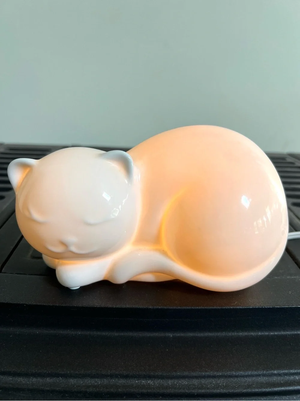 Sleeping Kitten or Cat Lamp Originally from Target White Ceramic Lamp Soft Light